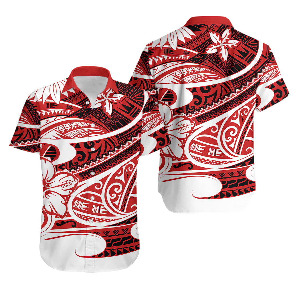 Polynesian Tribal Couples Matching Outfits Combo Long Sleeve Dress And Hawaiian Shirt Red LT6 - Polynesian Pride