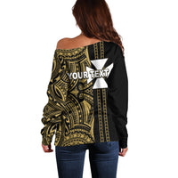 Custom Wallis and Futuna Off Shoulder Sweater Polynesian Tribal Gold LT6 - Polynesian Pride