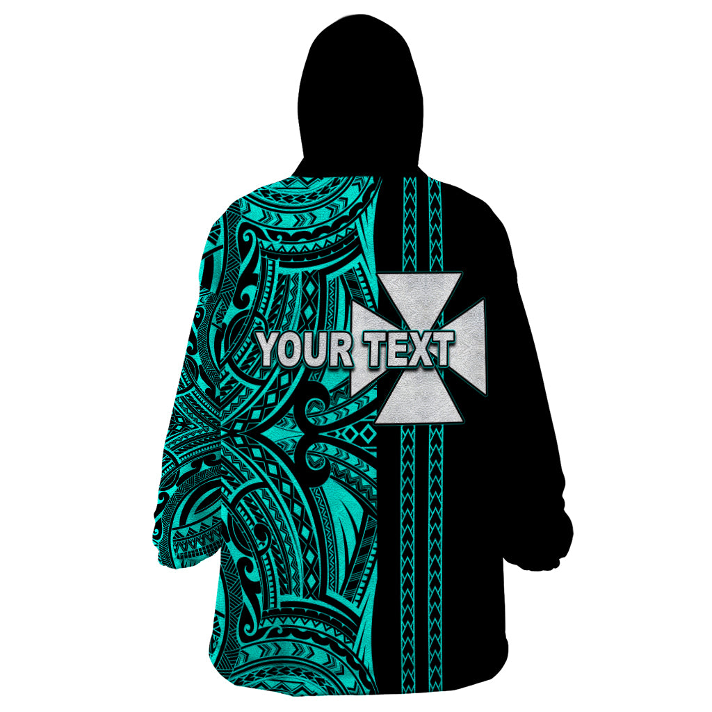 Custom Wallis and Futuna Wearable Blanket Hoodie Polynesian Tribal Green LT6 - Polynesian Pride