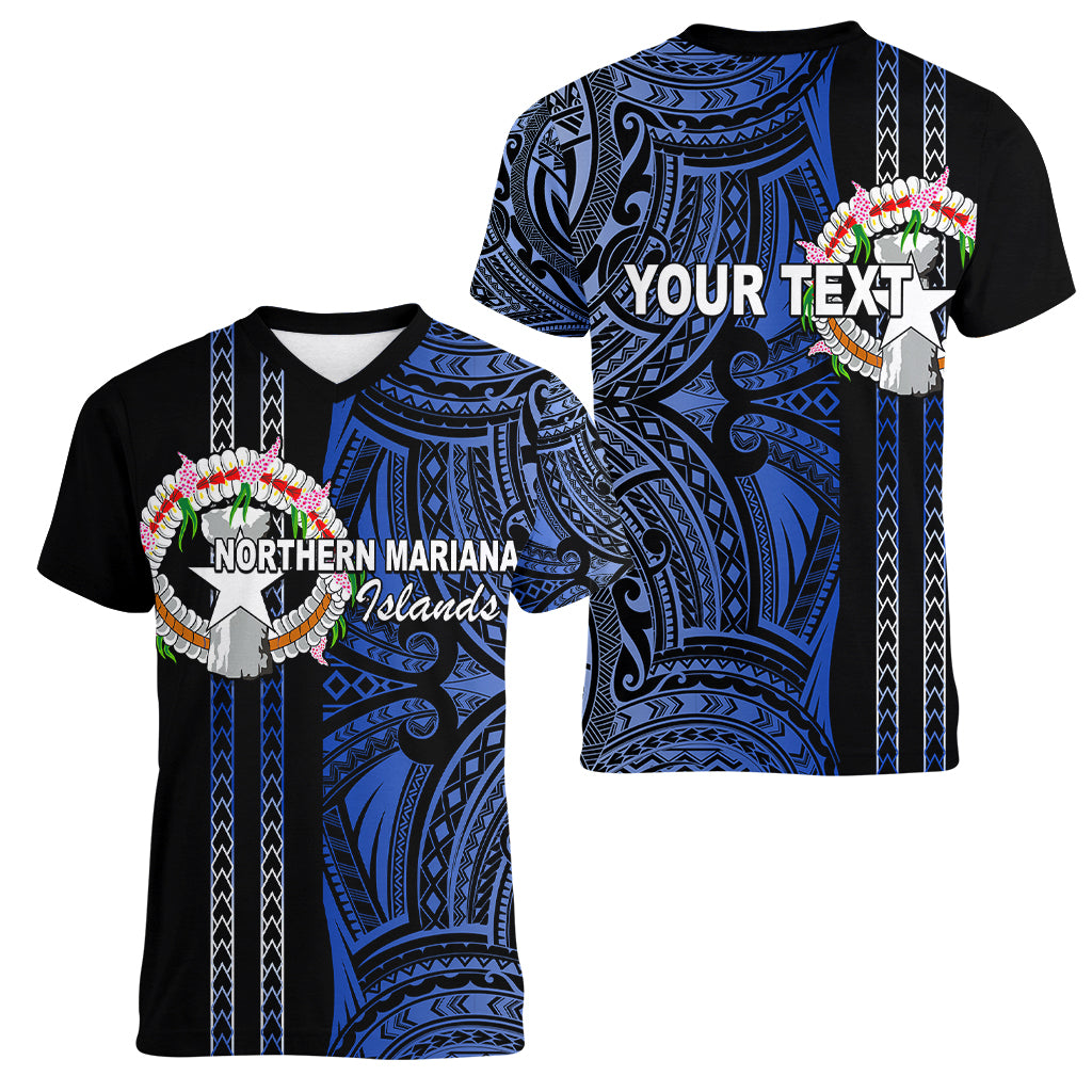 Custom Northern Mariana Islands Women V Neck T Shirt Polynesian Tribal LT6 - Polynesian Pride
