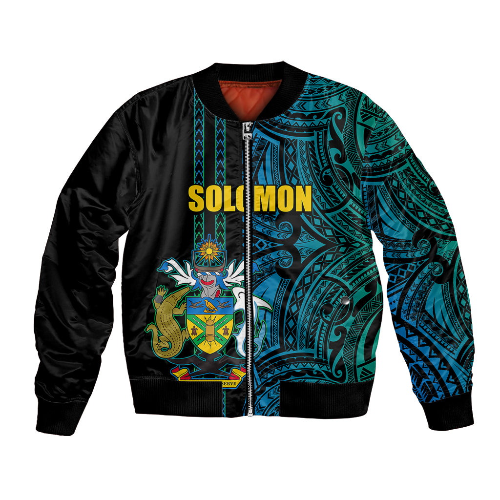 Custom Solomon Islands Bomber Jacket Polynesian Tribal LT6 Unisex Blue - Polynesian Pride