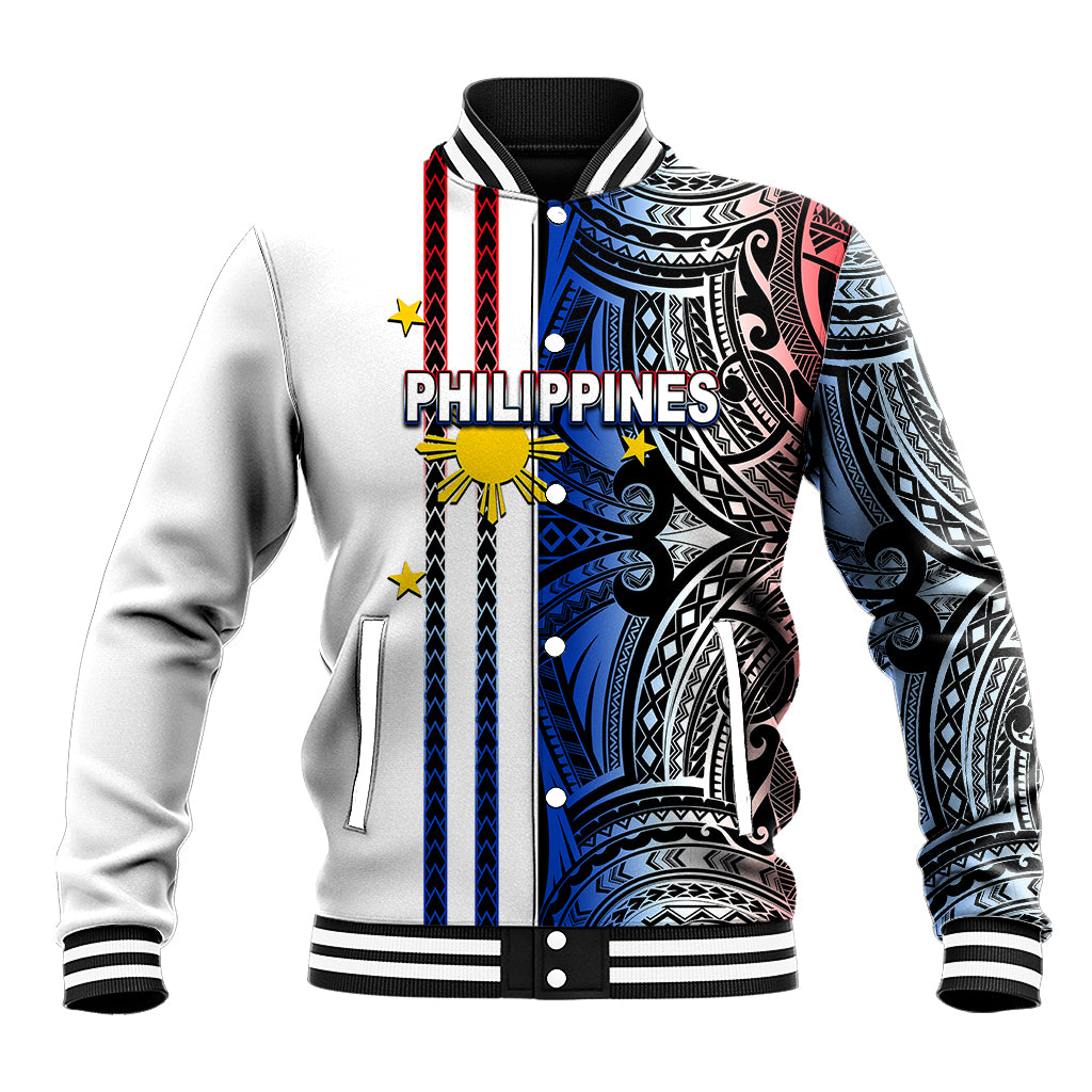 Custom Philippines Baseball Jacket Polynesian Tribal White LT6 Unisex White - Polynesian Pride