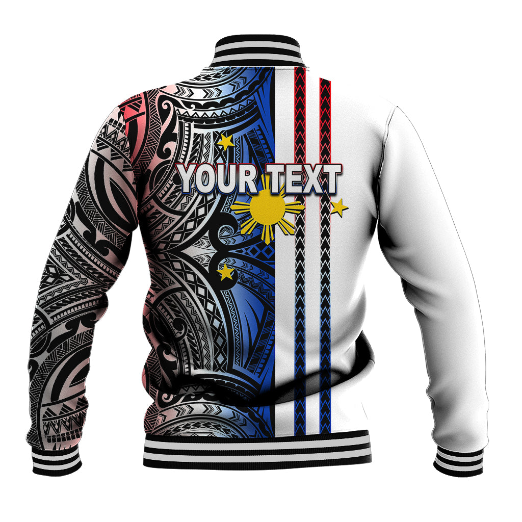 Custom Philippines Baseball Jacket Polynesian Tribal White LT6 - Polynesian Pride
