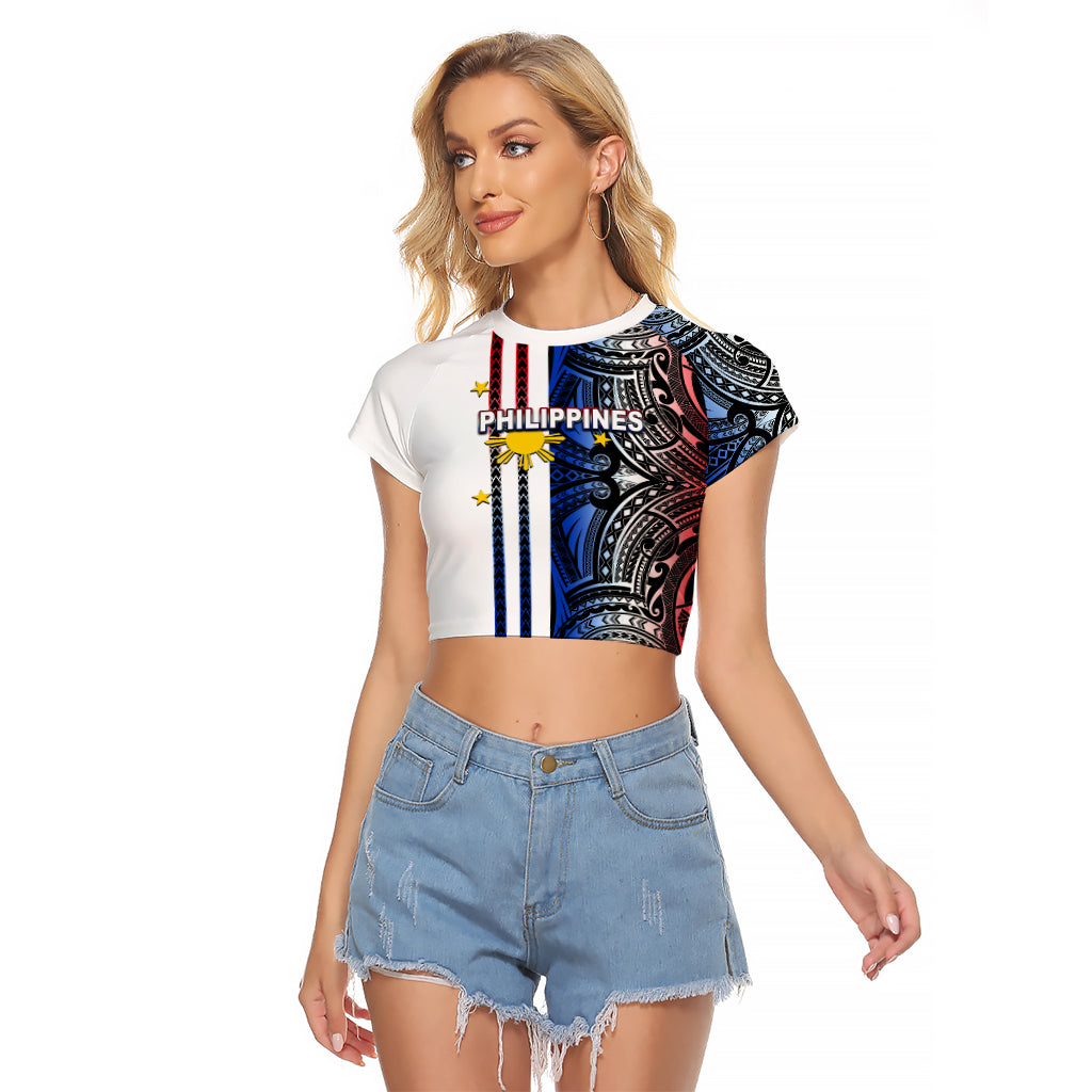 Custom Philippines Raglan Cropped T Shirt Polynesian Tribal White LT6 Female White - Polynesian Pride