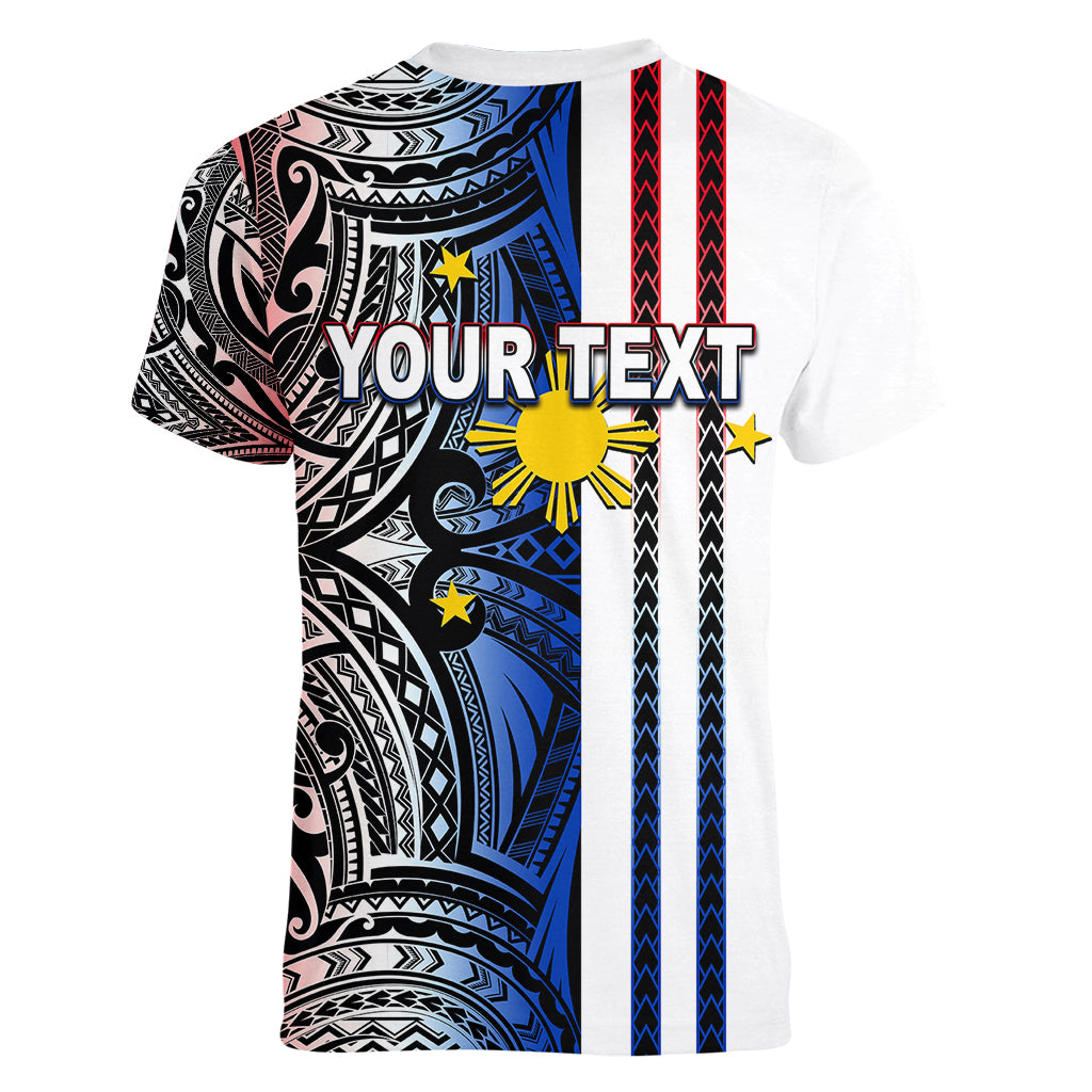 Custom Philippines Women V Neck T Shirt Polynesian Tribal White LT6 - Polynesian Pride