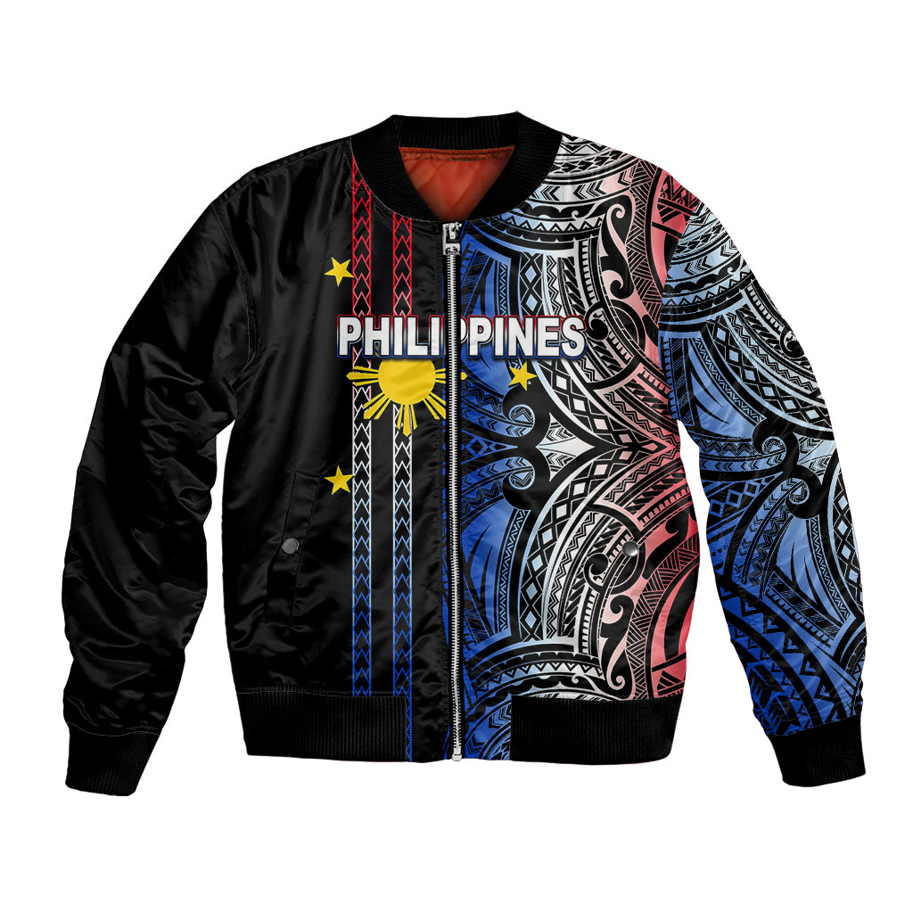 Custom Philippines Bomber Jacket Polynesian Tribal Black LT6 Unisex Black - Polynesian Pride