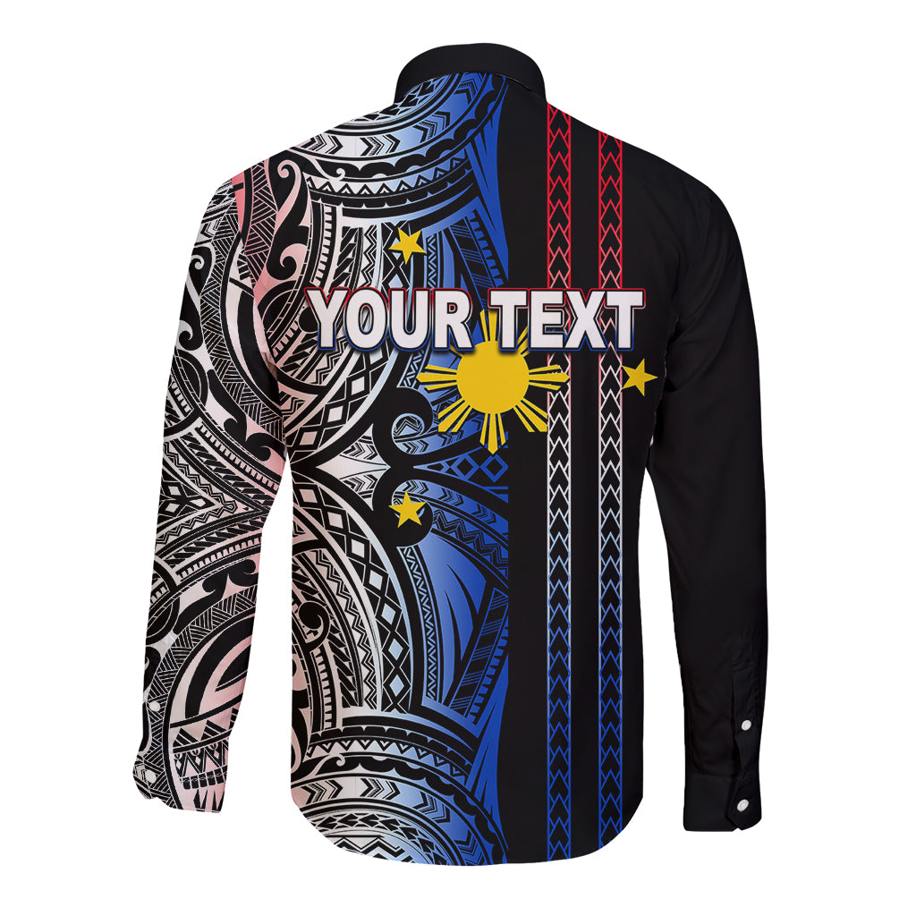 Custom Philippines Long Sleeve Button Shirt Polynesian Tribal Black LT6 - Polynesian Pride