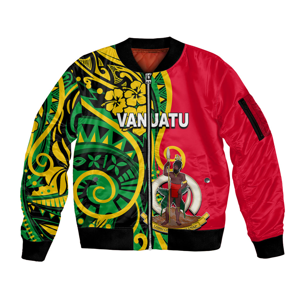 (Custom Personalised) Vanuatu Sleeve Zip Bomber Jacket Polynesian Patterns LT6 Unisex Green - Polynesian Pride