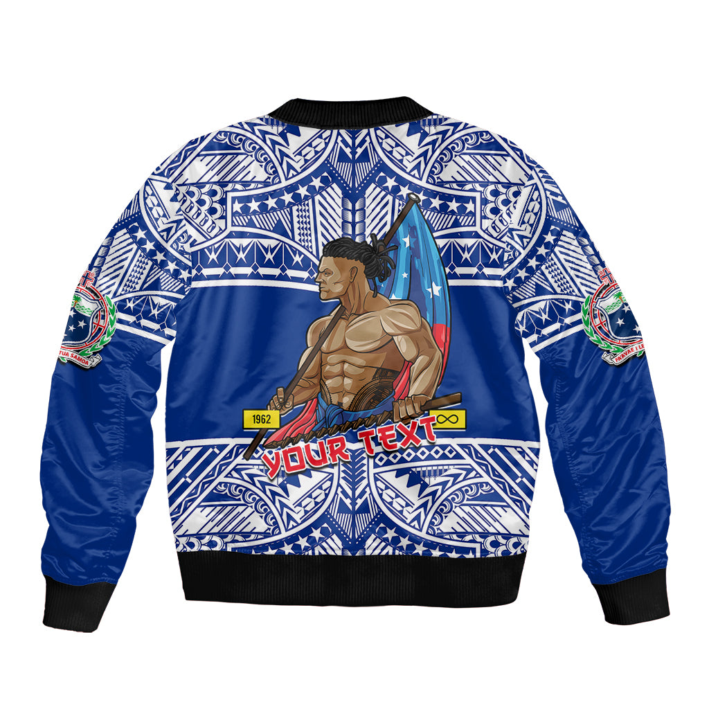 (Custom Personalised) Samoa Pride Sleeve Zip Bomber Jacket Tribal Patterns Blue LT6 - Polynesian Pride