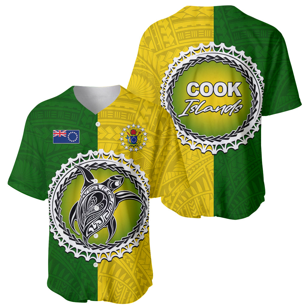 Cook Islands Baseball Jersey Yellow-Green Half Style LT6 - Polynesian Pride