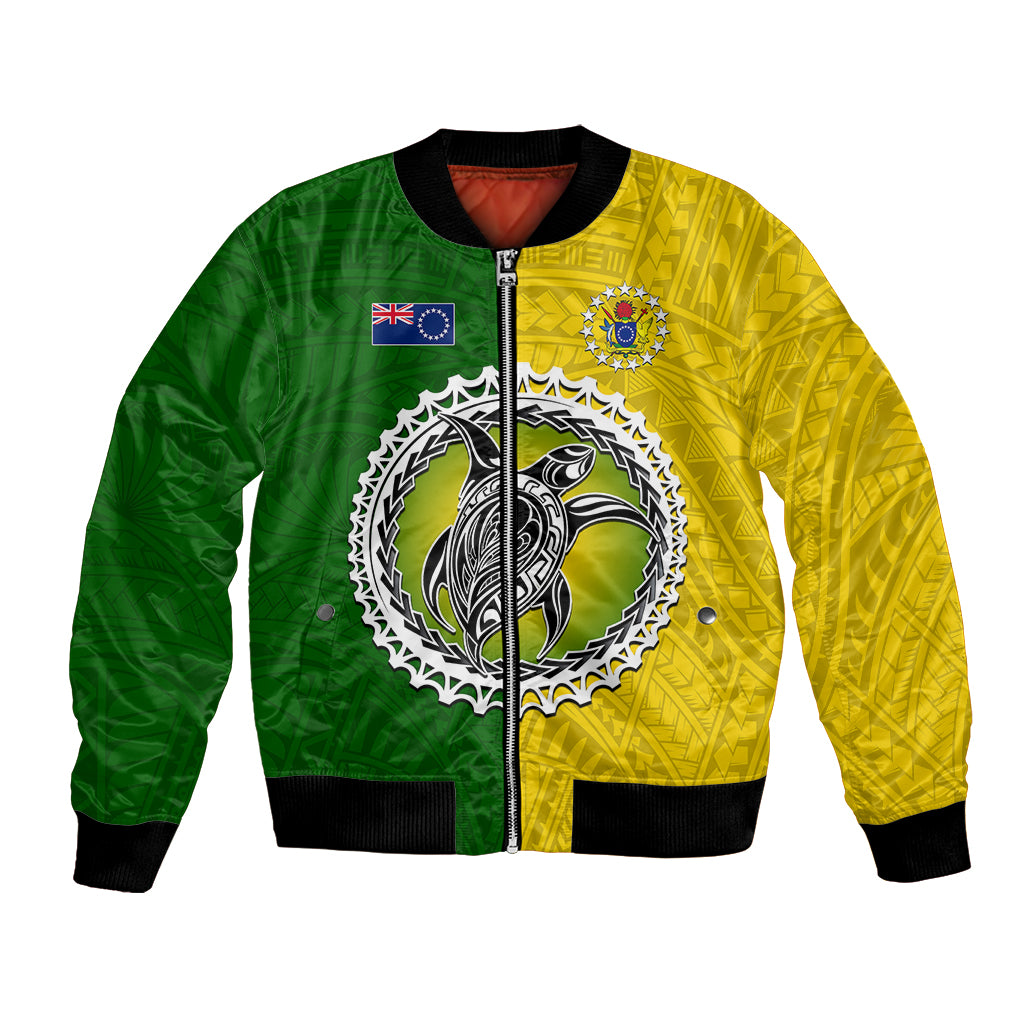 Cook Islands Bomber Jacket Yellow-Green Half Style LT6 Unisex Green - Polynesian Pride