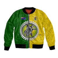 Cook Islands Bomber Jacket Yellow-Green Half Style LT6 Unisex Green - Polynesian Pride