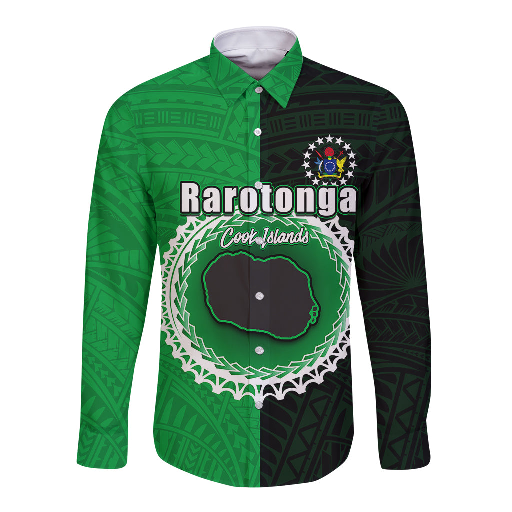 Custom Rarotonga Of Cook Islands Long Sleeve Button Shirt Mix Half Black LT6 Unisex Green - Polynesian Pride
