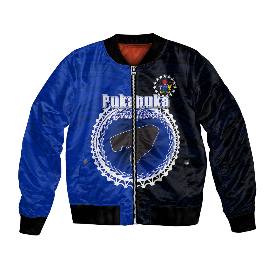 Custom Pukapuka Of Cook Islands Bomber Jacket Mix Half Black LT6 Unisex Blue - Polynesian Pride