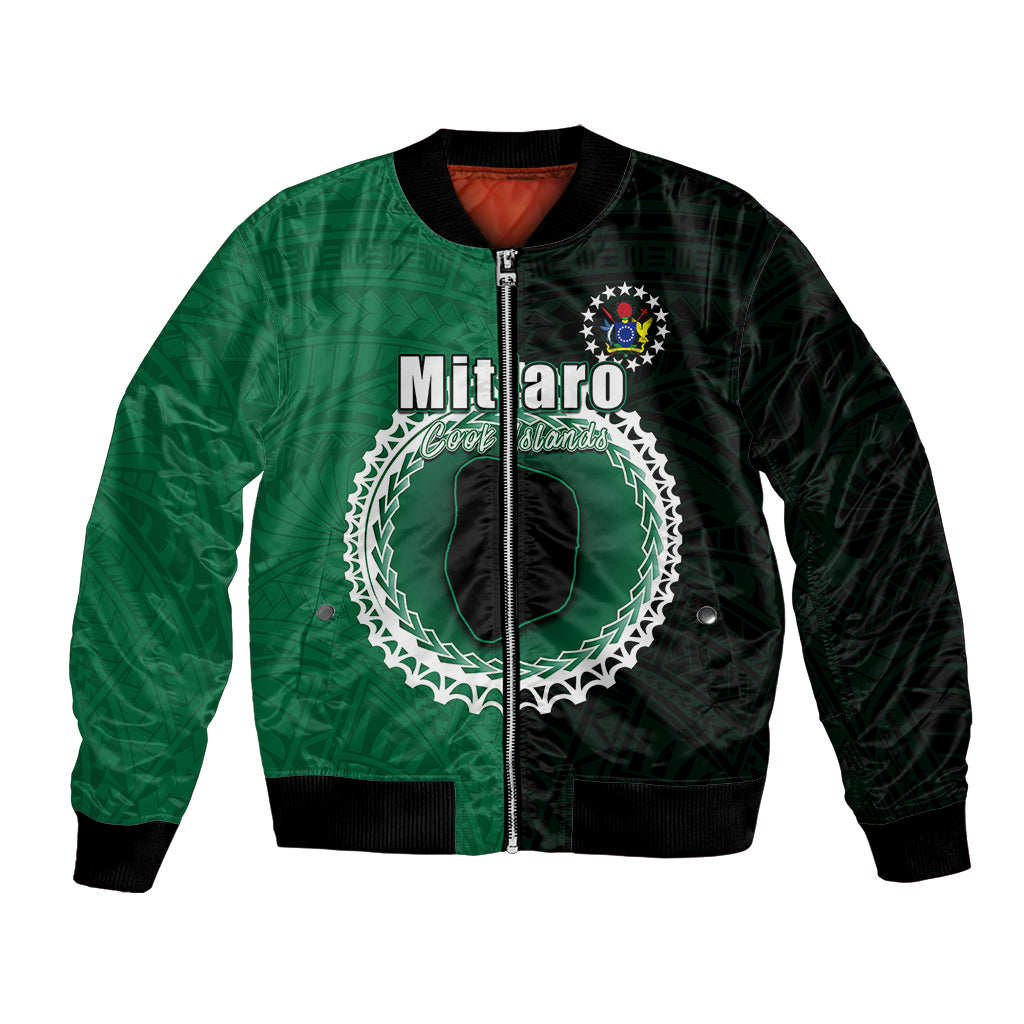 Custom Mitiaro Of Cook Islands Bomber Jacket Mix Half Black LT6 Unisex Green - Polynesian Pride