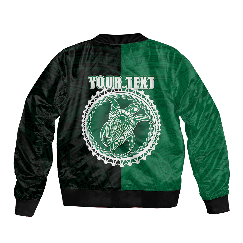 Custom Mitiaro Of Cook Islands Sleeve Zip Bomber Jacket Mix Half Black LT6 - Polynesian Pride