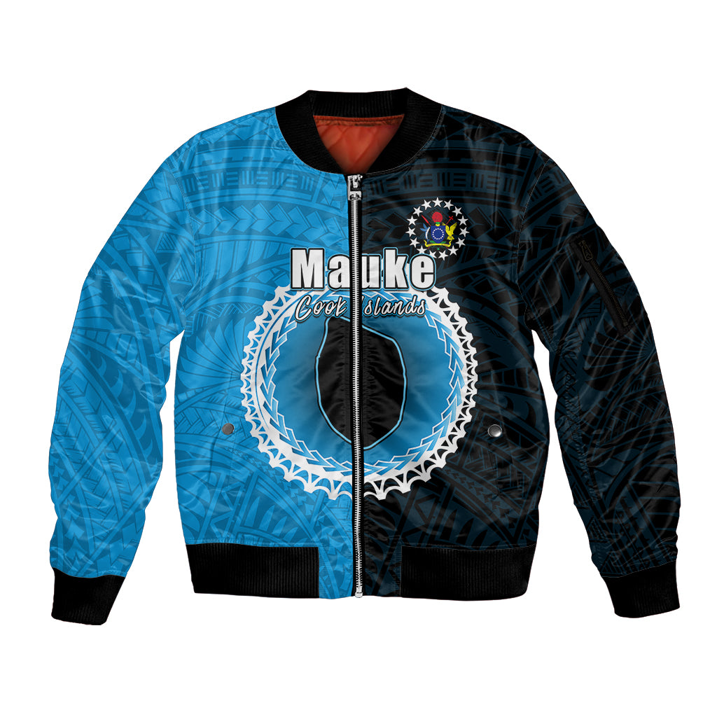 Custom Mauke Of Cook Islands Sleeve Zip Bomber Jacket Mix Half Black LT6 Unisex Blue - Polynesian Pride