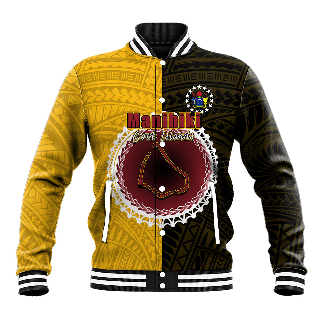 Custom Manihiki Of Cook Islands Baseball Jacket Mix Half Black LT6 Unisex Yellow - Polynesian Pride