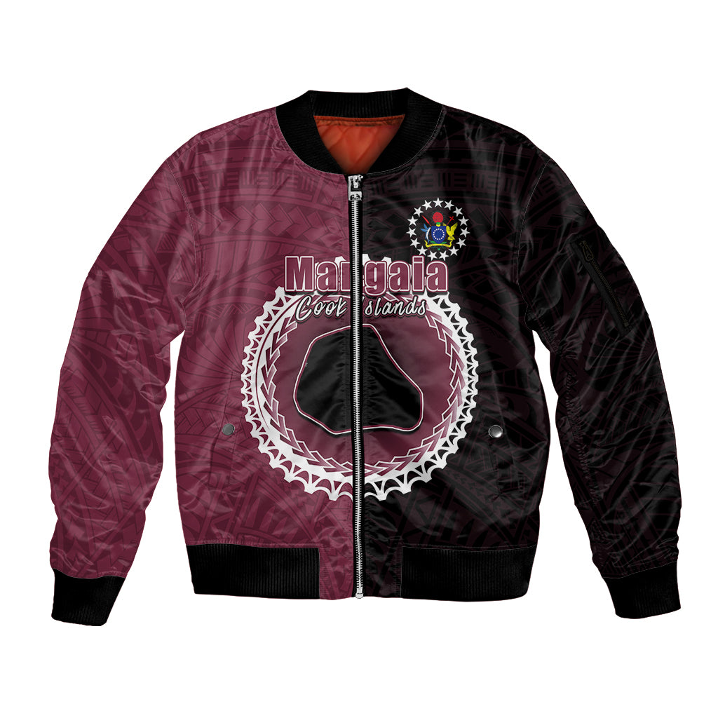 Custom Mangaia Of Cook Islands Sleeve Zip Bomber Jacket Mix Half Black LT6 Unisex Maroon - Polynesian Pride