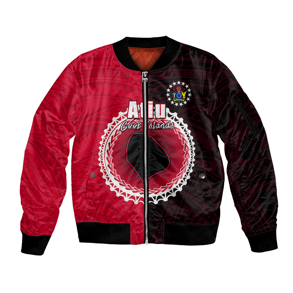 Custom Atiu Of Cook Islands Sleeve Zip Bomber Jacket Mix Half Black LT6 Unisex Red - Polynesian Pride