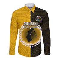 Custom Atutaki Of Cook Islands Long Sleeve Button Shirt Mix Half Black LT6 Unisex Yellow - Polynesian Pride