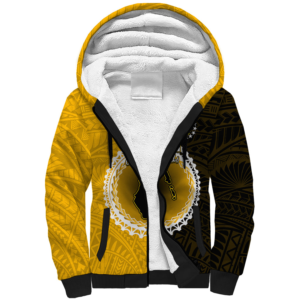 Custom Atutaki Of Cook Islands Sherpa Hoodie Mix Half Black LT6 Unisex Yellow - Polynesian Pride