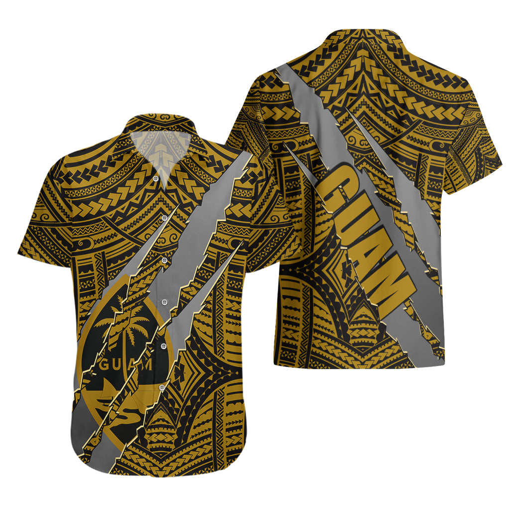 Polynesian Guam Hawaiian Shirt with Coat Of Arms Claws Style - Gold LT6 - Polynesian Pride