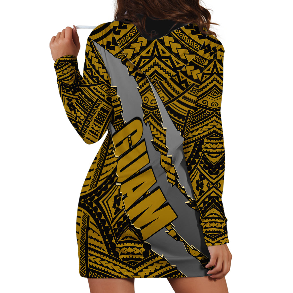 Polynesian Guam Hoodie Dress with Coat Of Arms Claws Style - Gold LT6 - Polynesian Pride