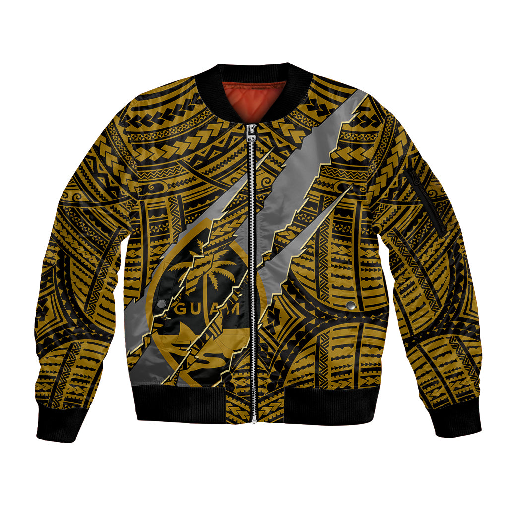 Polynesian Guam Sleeve Zip Bomber Jacket with Coat Of Arms Claws Style - Gold LT6 Unisex Gold - Polynesian Pride