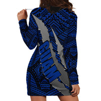 Polynesian Guam Hoodie Dress with Coat Of Arms Claws Style - Blue LT6 - Polynesian Pride