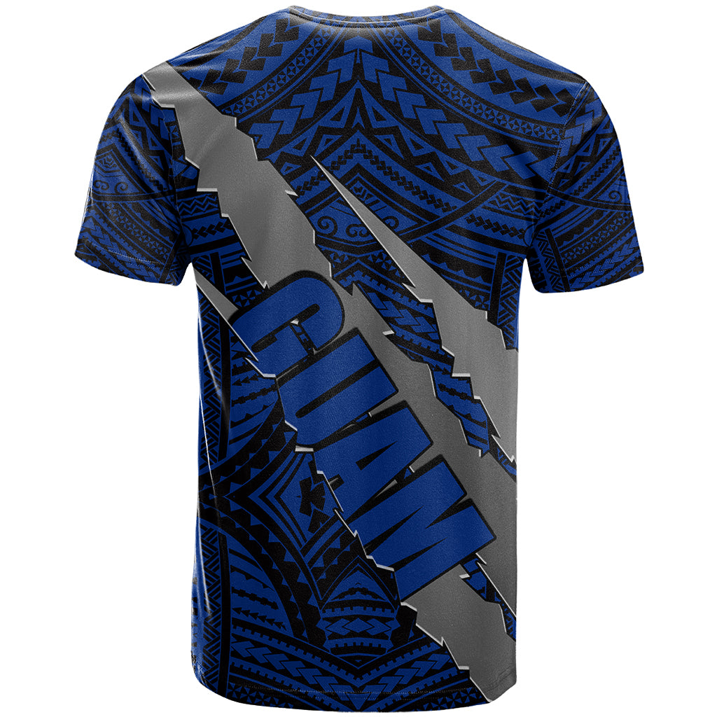 Polynesian Guam T Shirt with Coat Of Arms Claws Style Blue LT6 - Polynesian Pride