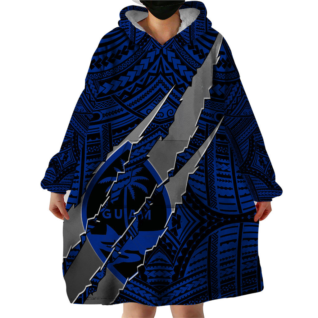 Polynesian Guam Wearable Blanket Hoodie with Coat Of Arms Claws Style - Blue LT6 - Polynesian Pride