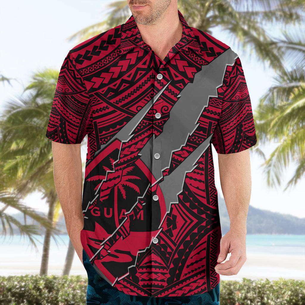 Polynesian Guam Hawaiian Shirt with Coat Of Arms Claws Style - Red LT6 - Polynesian Pride