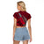 Polynesian Guam Raglan Cropped T Shirt with Coat Of Arms Claws Style - Red LT6 - Polynesian Pride