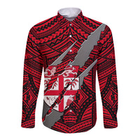 Polynesian Fiji Long Sleeve Button Shirt with Coat Of Arms Claws Style - Red LT6 Unisex Red - Polynesian Pride