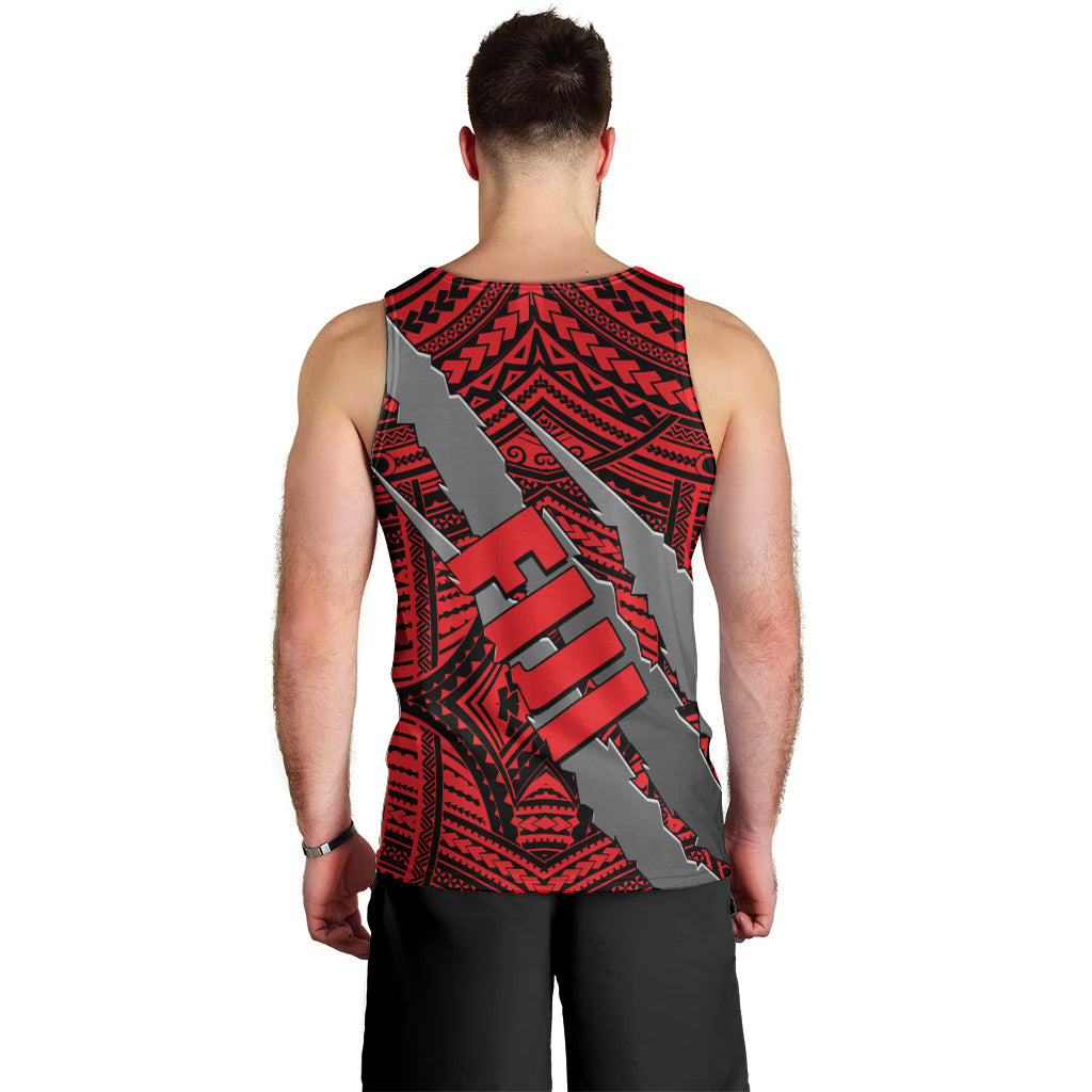 Polynesian Fiji Men Tank Top with Coat Of Arms Claws Style - Red LT6 - Polynesian Pride