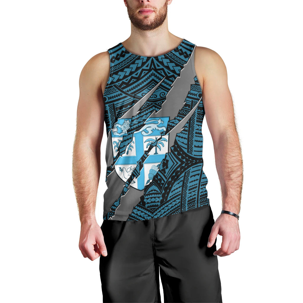 Polynesian Fiji Men Tank Top with Coat Of Arms Claws Style - Blue LT6 - Polynesian Pride