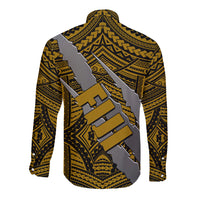 Polynesian Fiji Long Sleeve Button Shirt with Coat Of Arms Claws Style - Gold LT6 - Polynesian Pride
