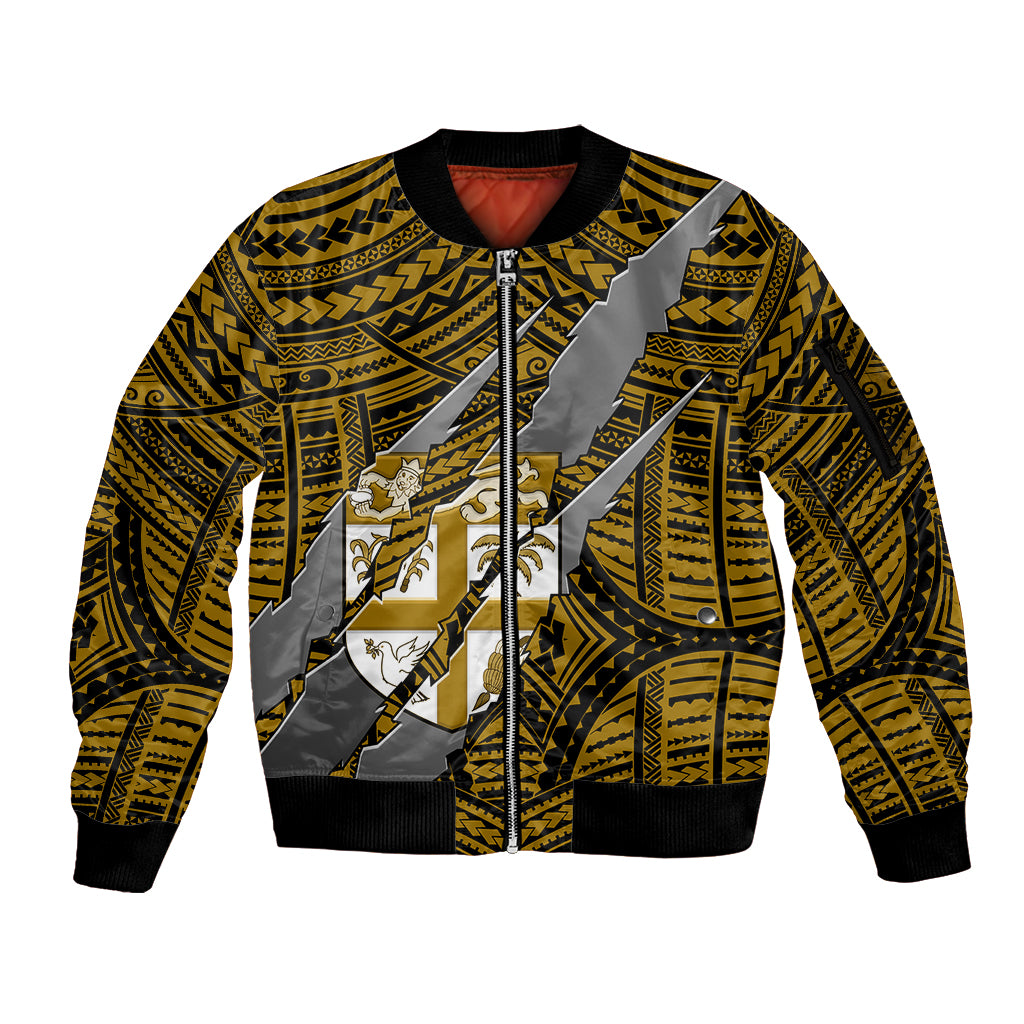 Polynesian Fiji Sleeve Zip Bomber Jacket with Coat Of Arms Claws Style - Gold LT6 Unisex Gold - Polynesian Pride