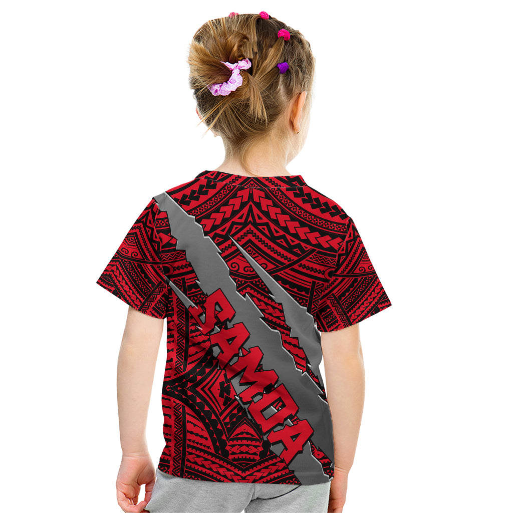 Polynesian Samoa Kid T Shirt with Coat Of Arms Claws Style - Red LT6 - Polynesian Pride