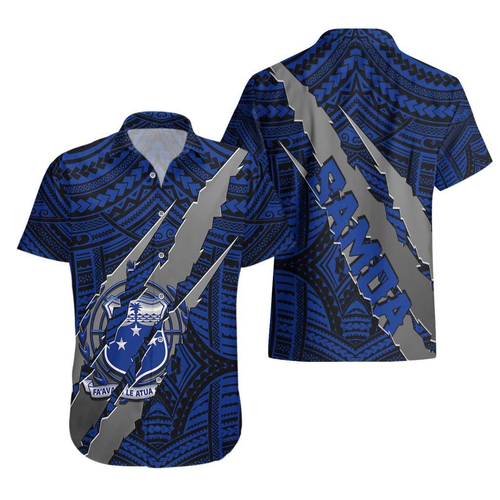 Polynesian Samoa Hawaiian Shirt with Coat Of Arms Claws Style - Blue LT6 - Polynesian Pride