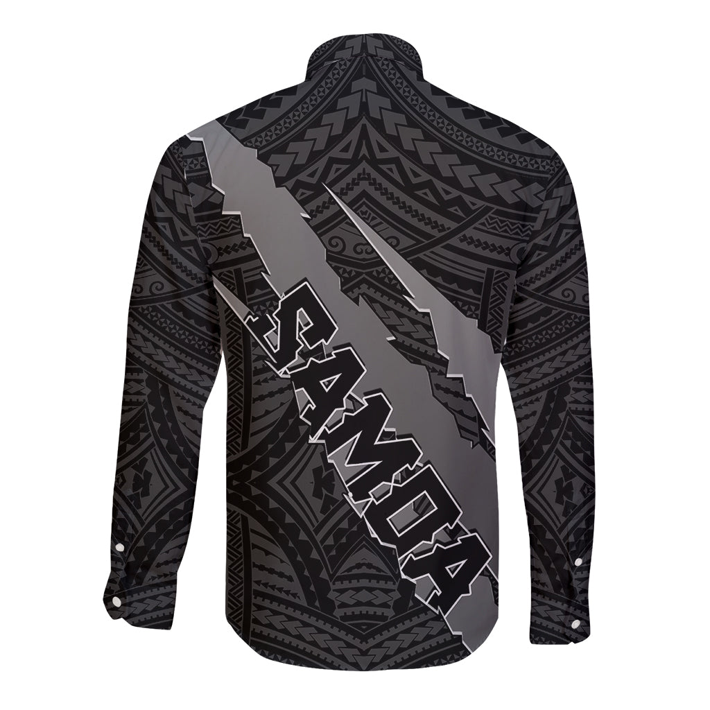 Polynesian Samoa Long Sleeve Button Shirt with Coat Of Arms Claws Style - Black LT6 - Polynesian Pride