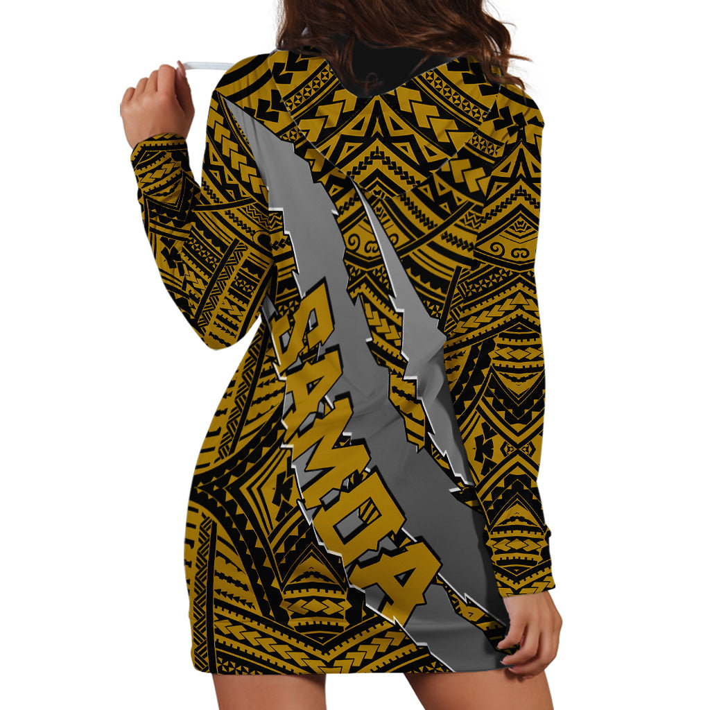 Polynesian Samoa Hoodie Dress with Coat Of Arms Claws Style - Gold LT6 - Polynesian Pride