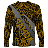 Polynesian Samoa Long Sleeve Shirt with Coat Of Arms Claws Style - Gold LT6 - Polynesian Pride