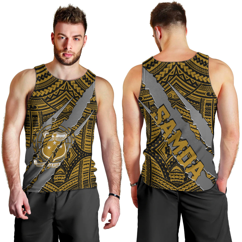 Polynesian Samoa Men Tank Top with Coat Of Arms Claws Style - Gold LT6 - Polynesian Pride