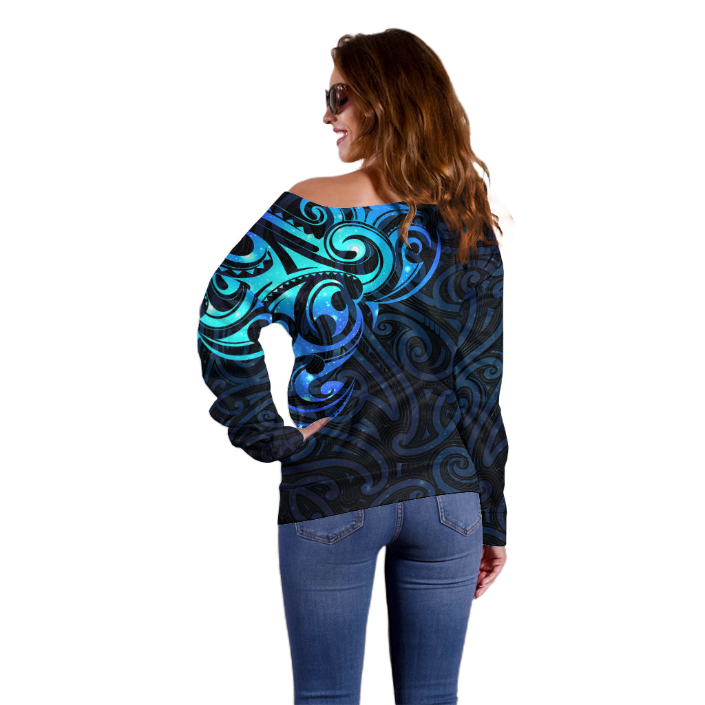 Matariki New Zealand Off Shoulder Sweater Maori New Year Galaxy Sky Blue LT6 - Polynesian Pride