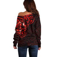 New Zealand Off Shoulder Sweater Maori Matariki Galaxy Sky Red LT6 - Polynesian Pride