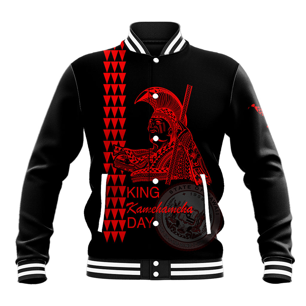 Custom Hawaii Baseball Jacket King Kamehameha Day - Red LT6 Unisex Red - Polynesian Pride