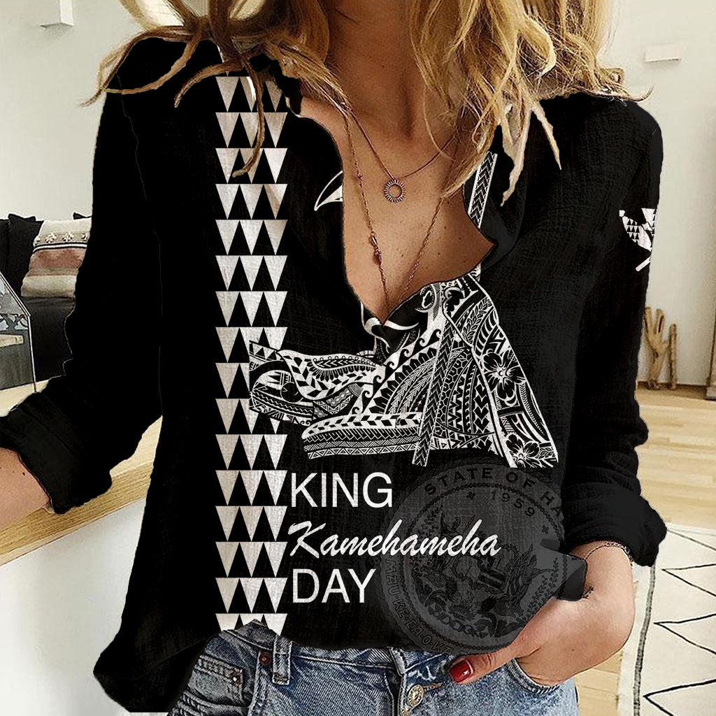 Custom Hawaii Women Casual Shirt King Kamehameha Day - White LT6 Female White - Polynesian Pride