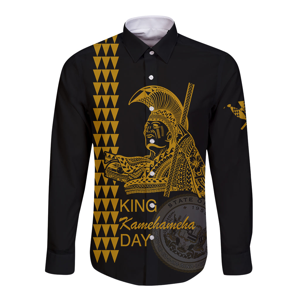 Custom Hawaii Long Sleeve Button Shirt King Kamehameha Day - Gold LT6 Unisex Gold - Polynesian Pride